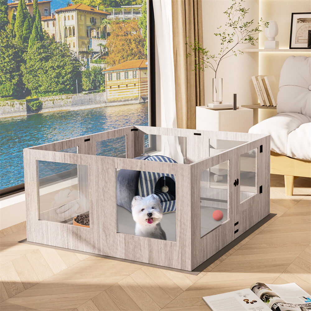 Indoor Dog Pen Tempered Glass Kennel w/ Pad V178-66969