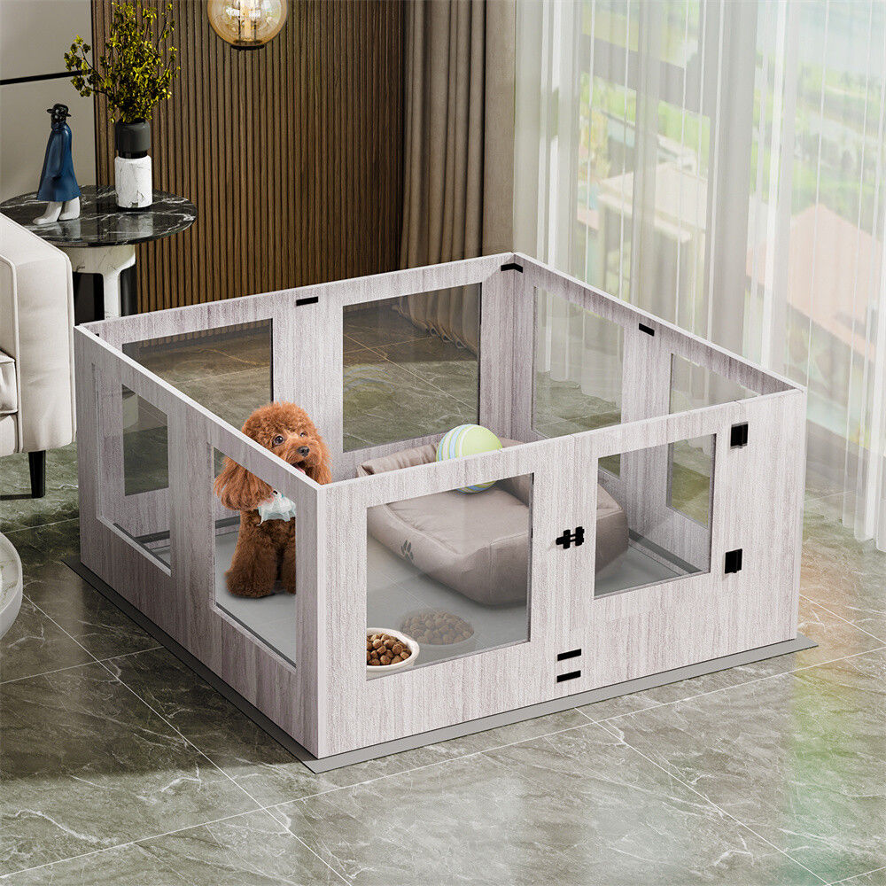 Indoor Dog Pen Tempered Glass Kennel w/ Pad V178-66969