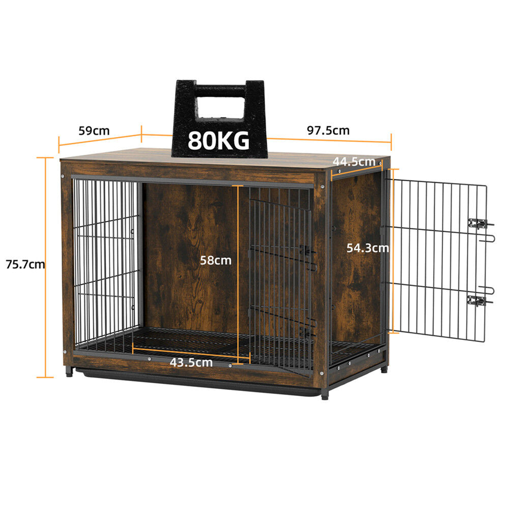 Large Wooden Dog Crate Kennel End Table Nightstand 100x59x74cm V178-66973