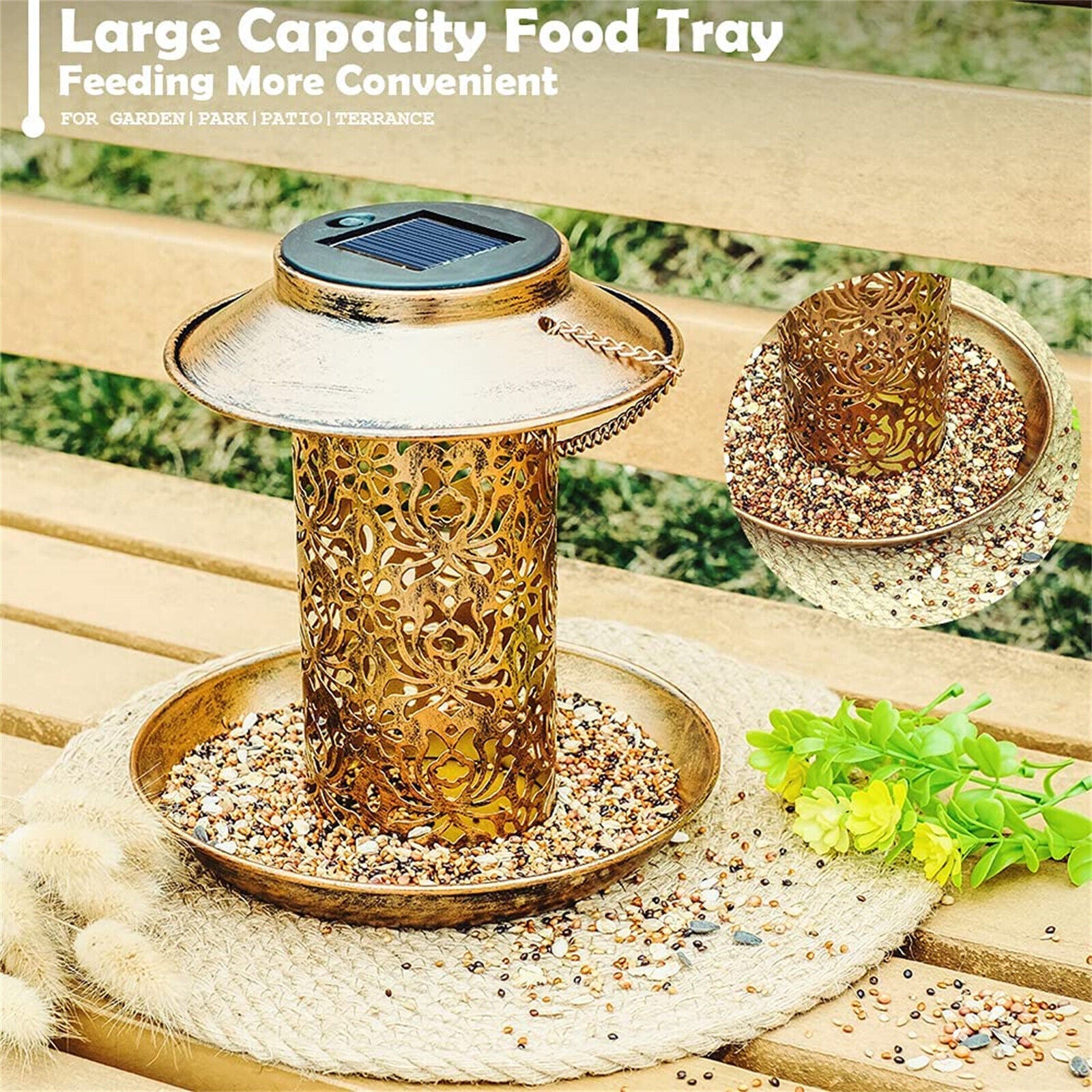Solar Bird Seed Feeder Hanging Outdoor Garden V178-66977