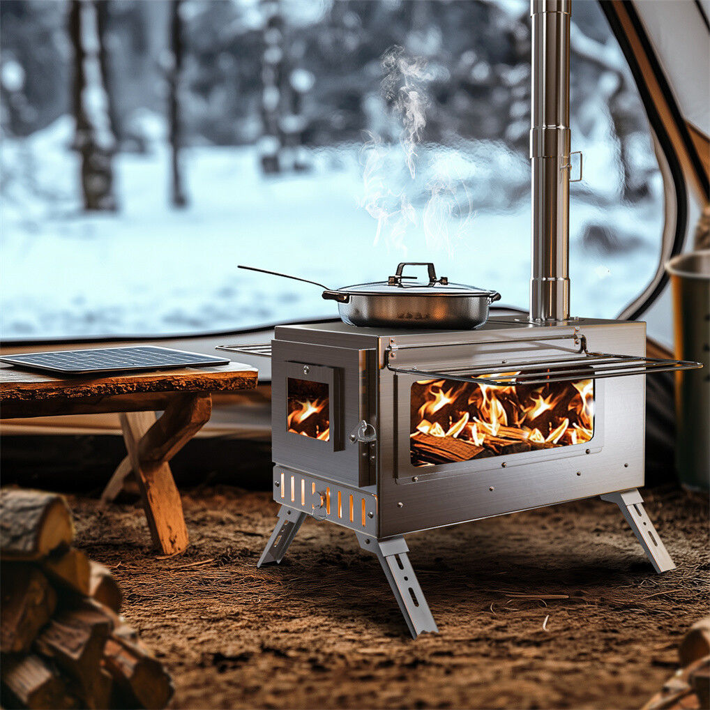 Stainless Steel Wood Burning Stove 1 Burner Camping BBQ with Chimney V178-66978