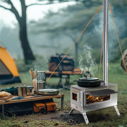 Stainless Steel Wood Burning Stove 1 Burner Camping BBQ with Chimney V178-66978