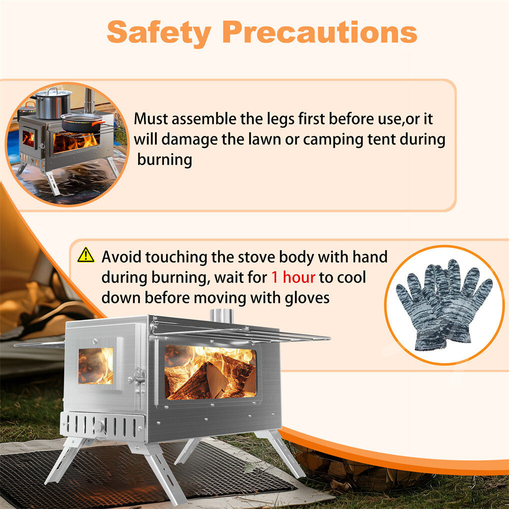 Stainless Steel Wood Burner Stove for Camping w/ Chimney & Bag V178-66979