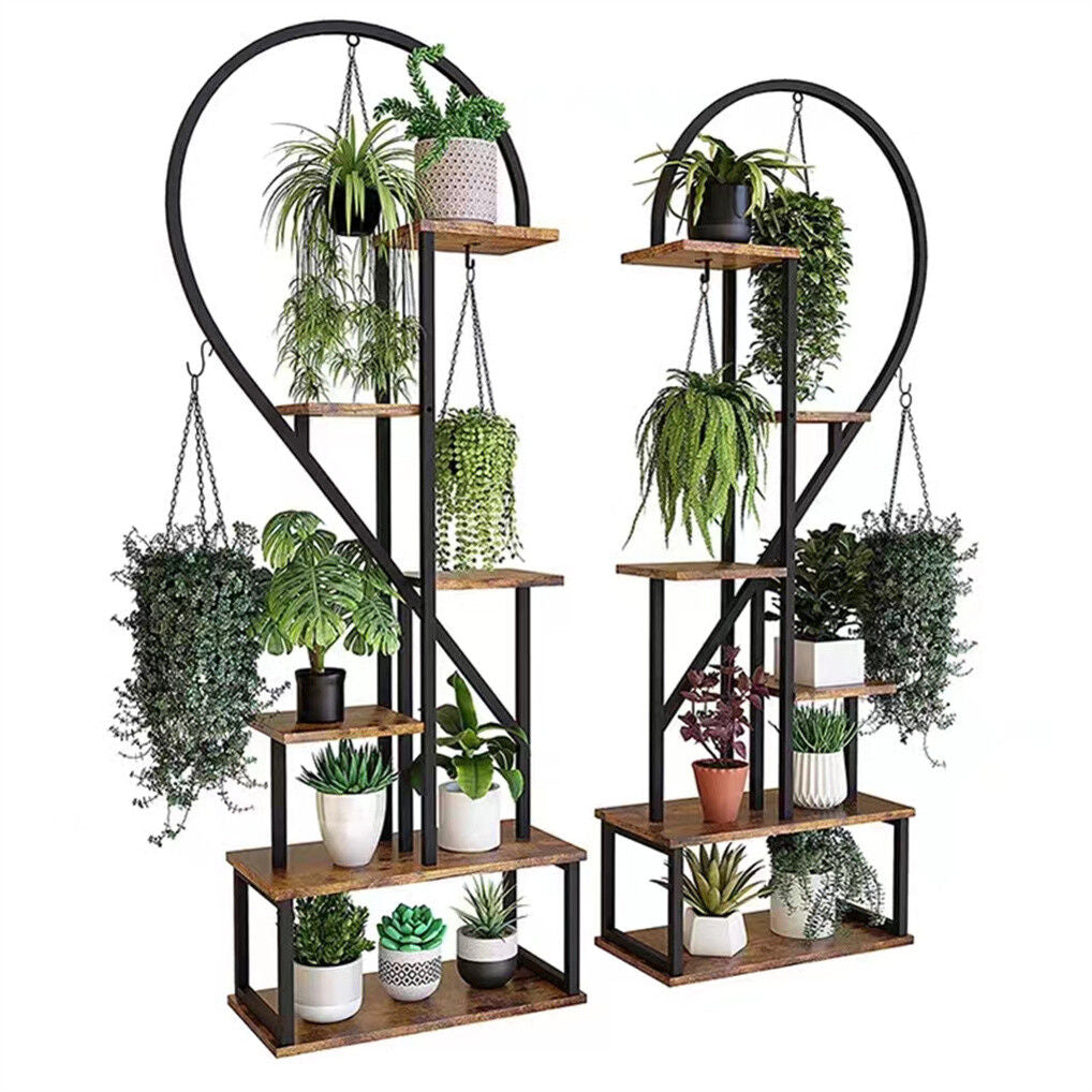 6 Tier Corner Plant Stand Metal & MDF Ladder Shelf Rack V178-66985