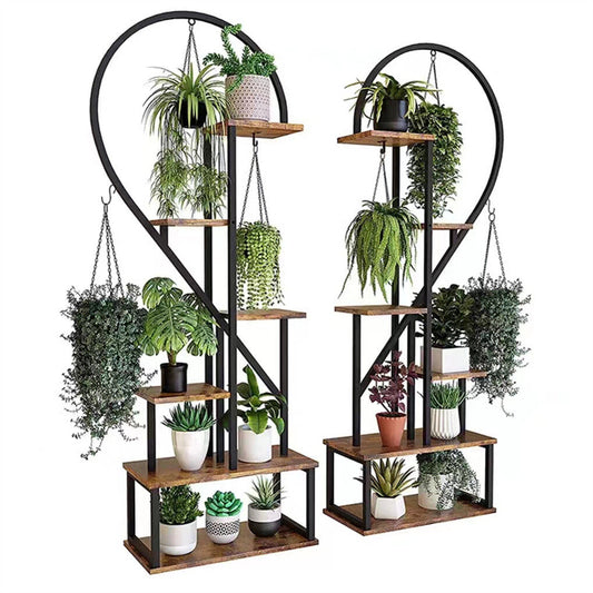 6 Tier Corner Plant Stand Metal & MDF Ladder Shelf Rack V178-66985