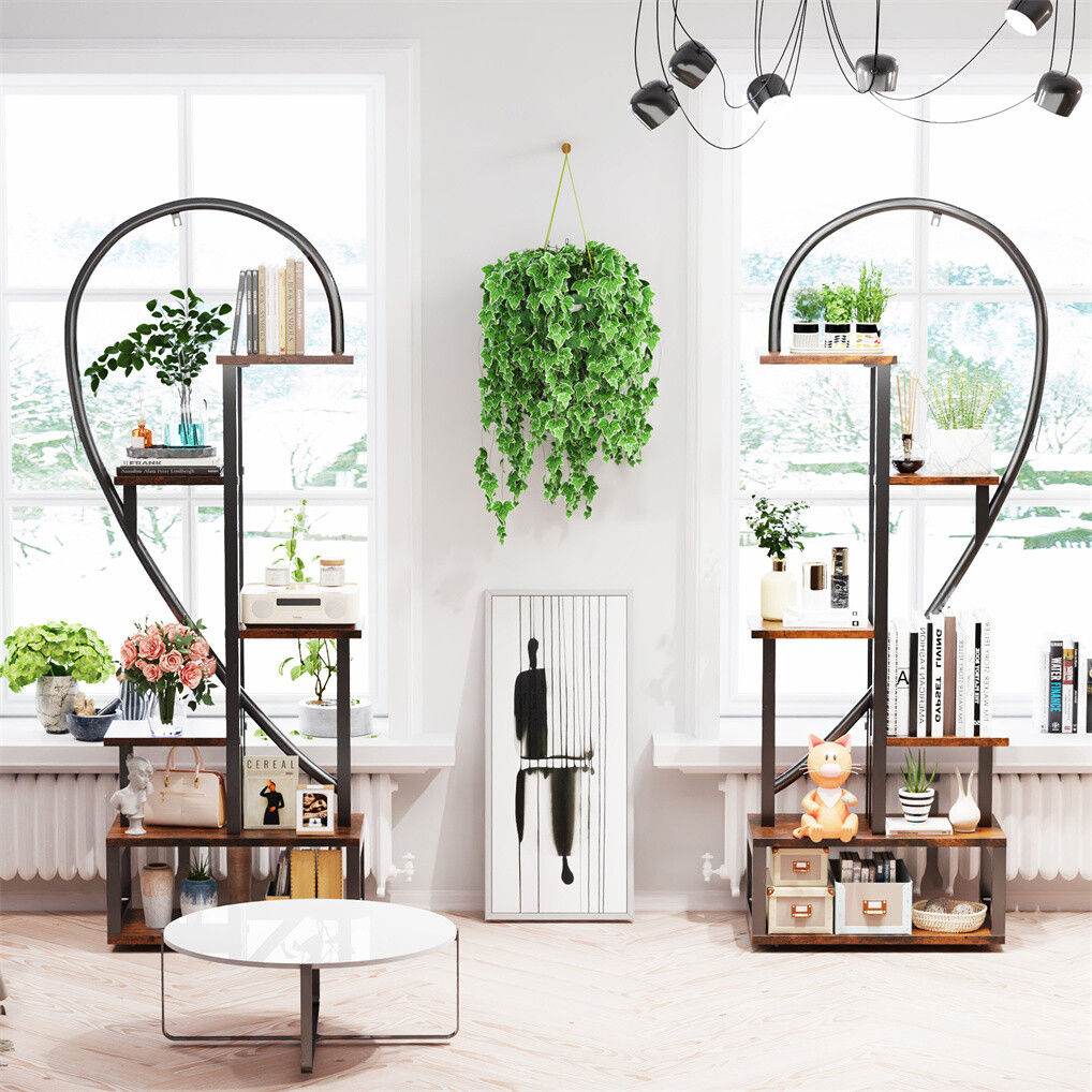 6 Tier Corner Plant Stand Metal & MDF Ladder Shelf Rack V178-66985