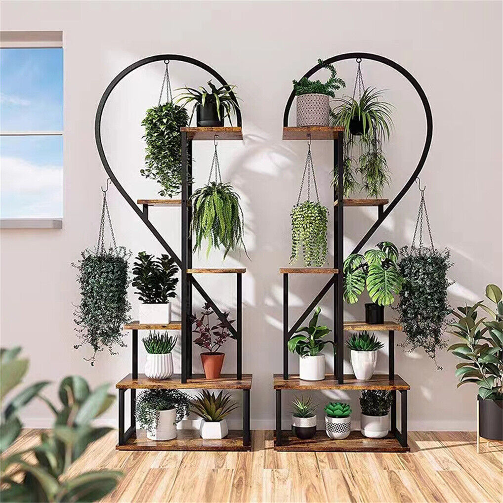 6 Tier Corner Plant Stand Metal & MDF Ladder Shelf Rack V178-66985