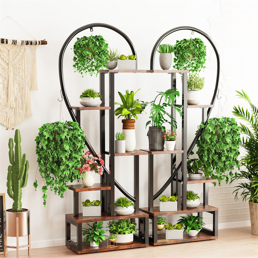 6 Tier Corner Plant Stand Metal & MDF Ladder Shelf Rack V178-66985