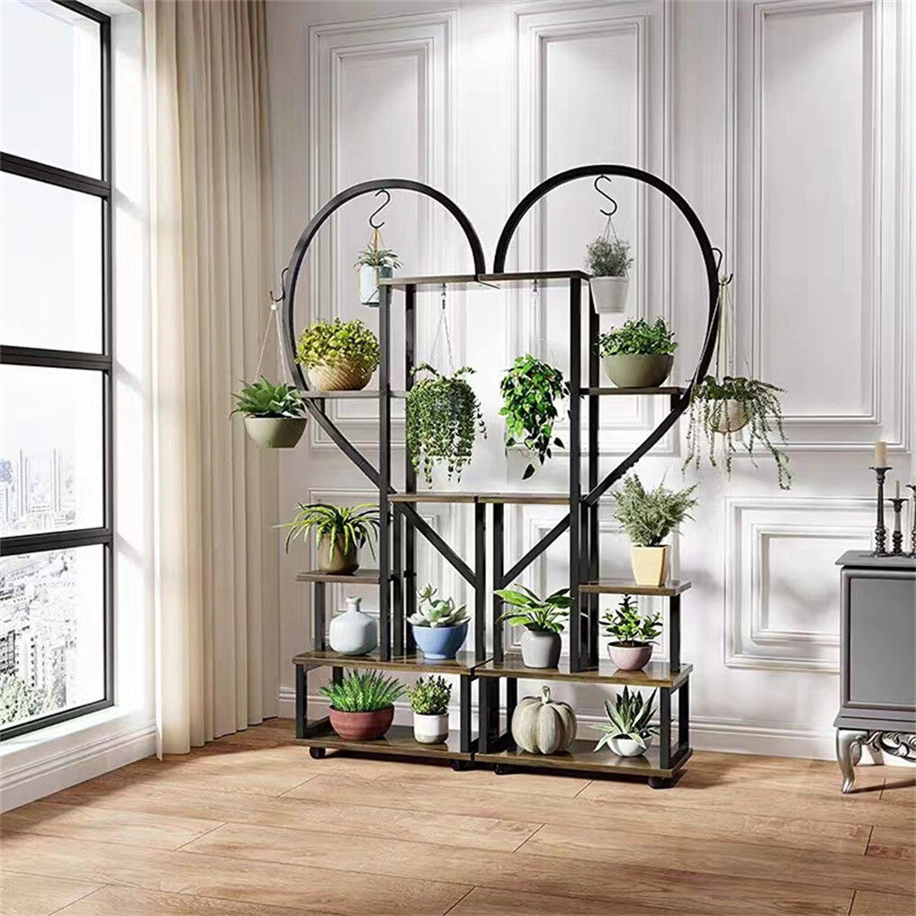 6 Tier Corner Plant Stand Metal & MDF Ladder Shelf Rack V178-66985