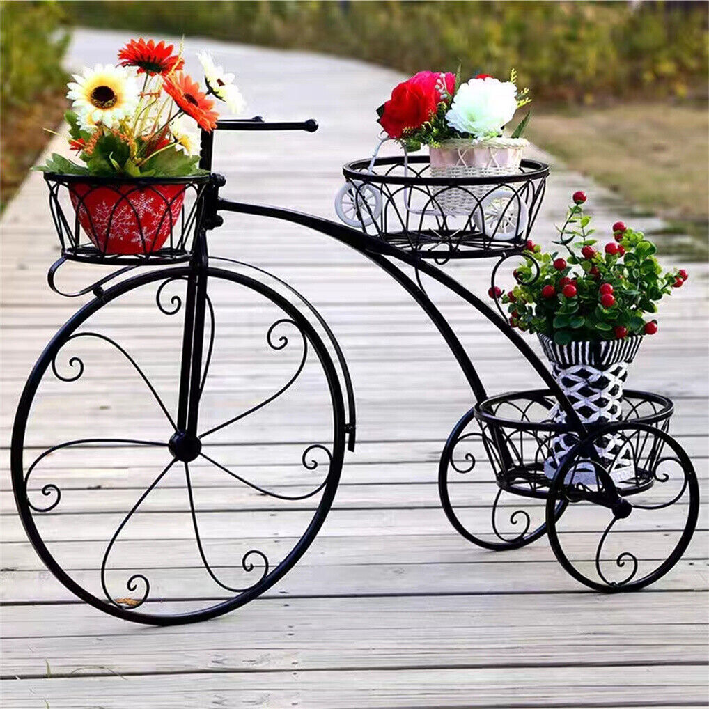 Iron Tricycle Plant Stand Pot Holder Black Solid Pattern V178-66986