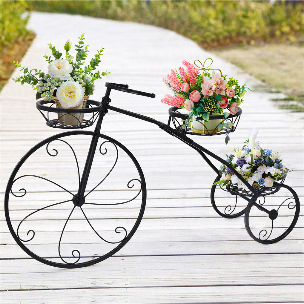 Iron Tricycle Plant Stand Pot Holder Black Solid Pattern V178-66986