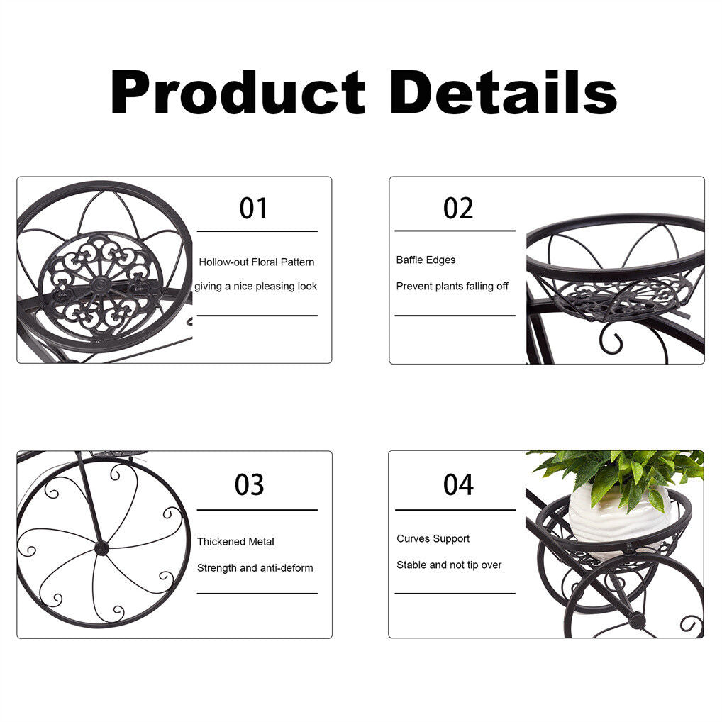 Iron Tricycle Plant Stand Pot Holder Black Solid Pattern V178-66986