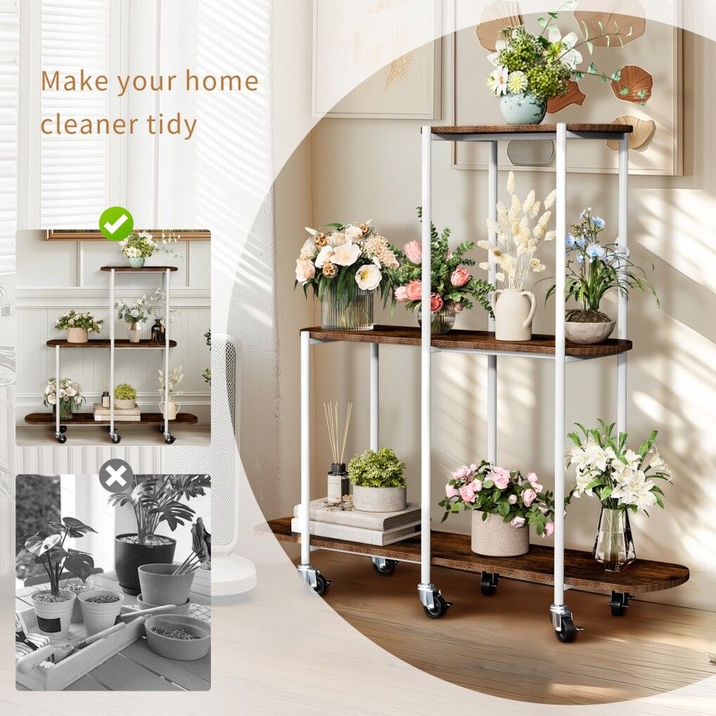 Plant Stand with Wheels Indoor Outdoor Flower Rack Display V178-66987