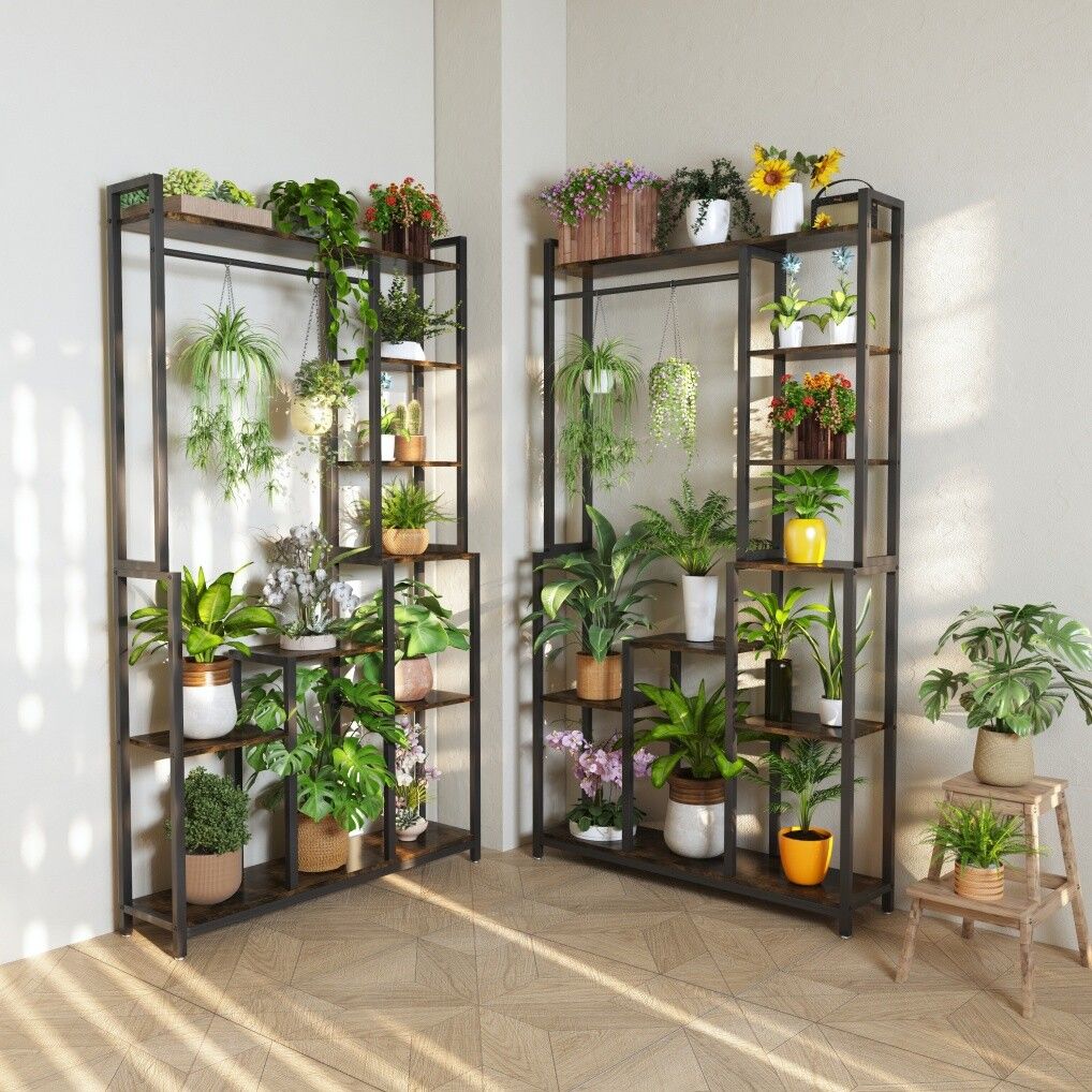 Plant Stand Shelf Rack with Hanging Rod Indoor Outdoor Display V178-66989