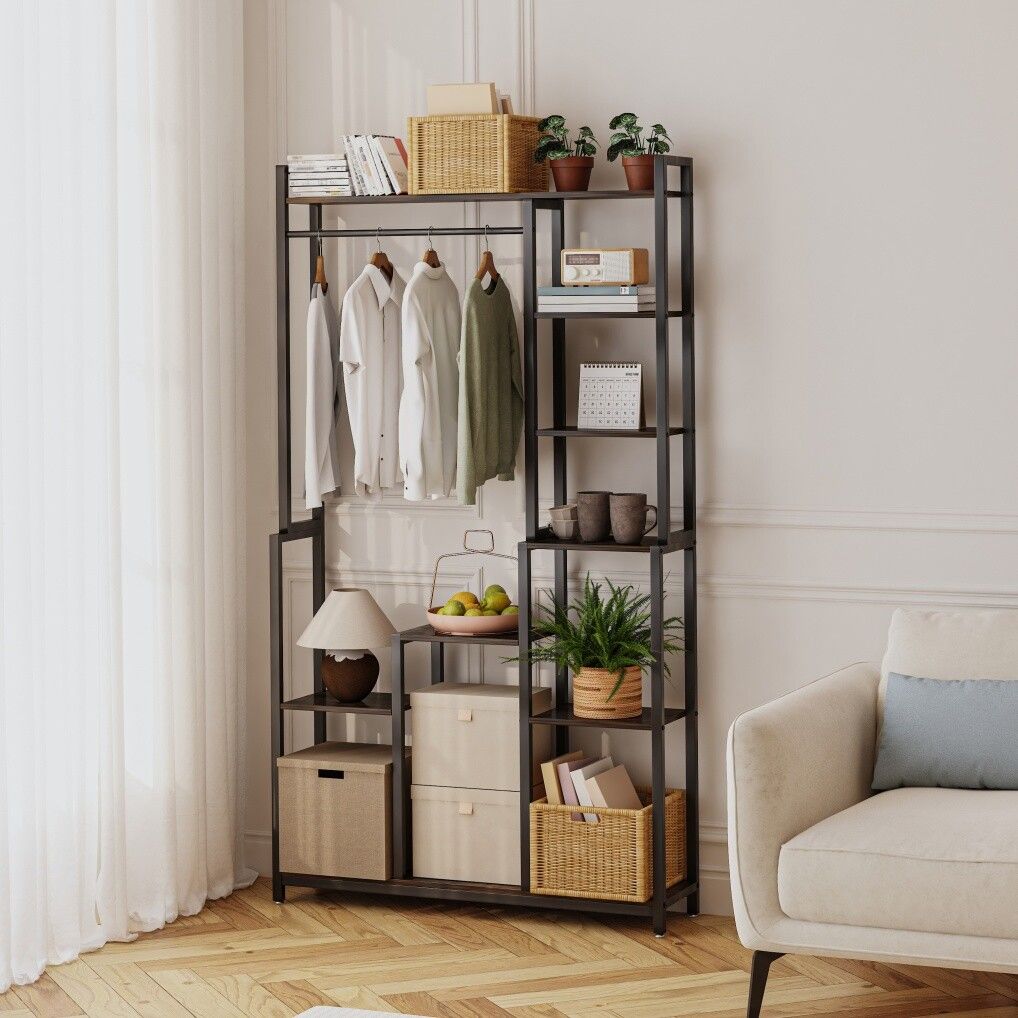 Plant Stand Shelf Rack with Hanging Rod Indoor Outdoor Display V178-66989