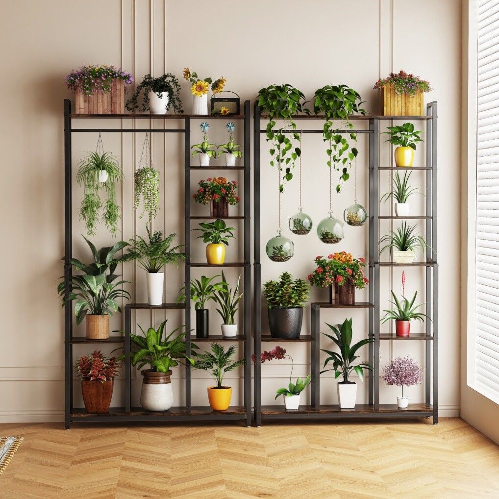 Plant Stand Shelf Rack with Hanging Rod Indoor Outdoor Display V178-66989