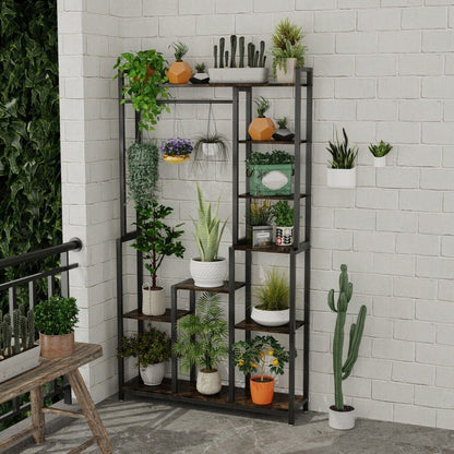 Plant Stand Shelf Rack with Hanging Rod Indoor Outdoor Display V178-66989
