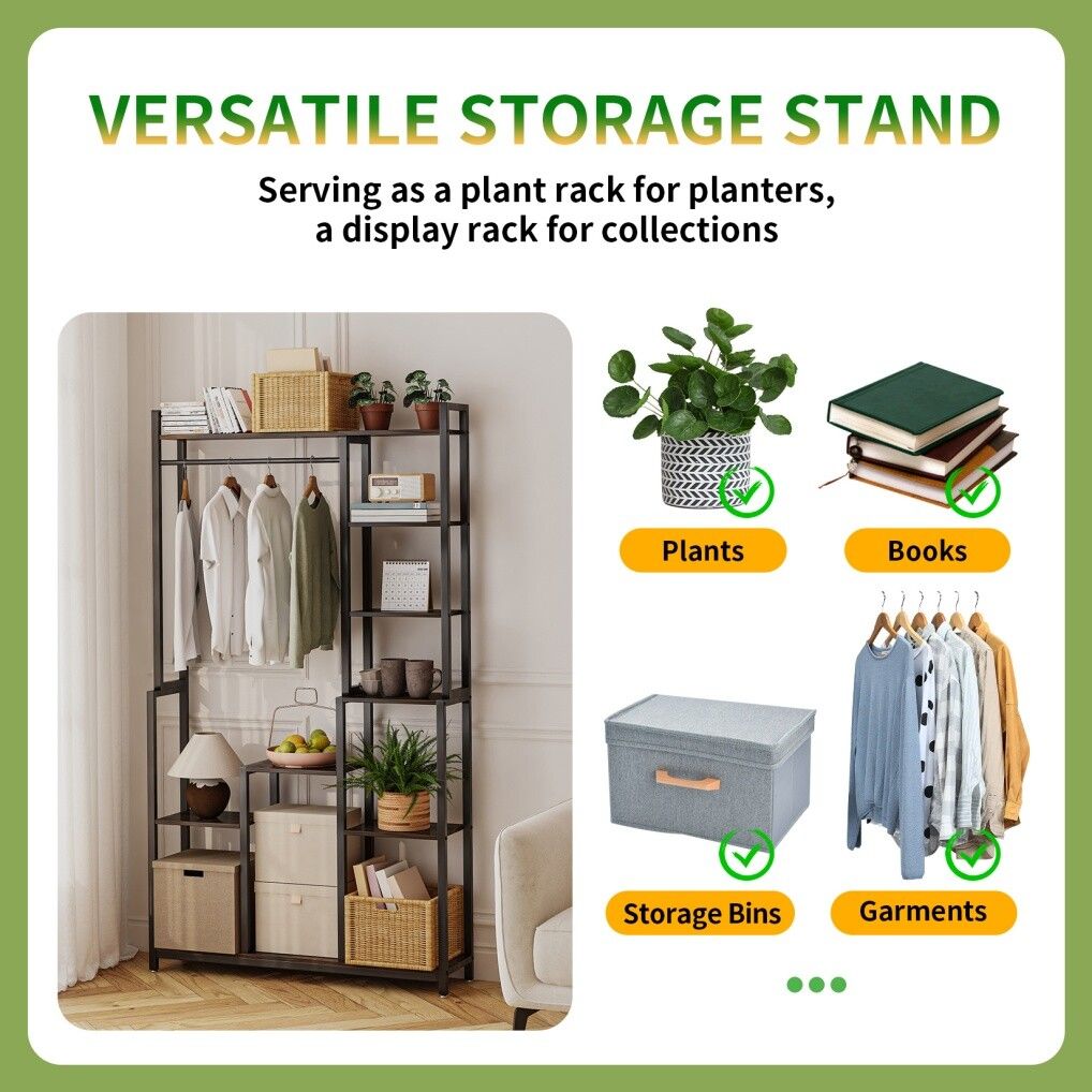 Plant Stand Shelf Rack with Hanging Rod Indoor Outdoor Display V178-66989