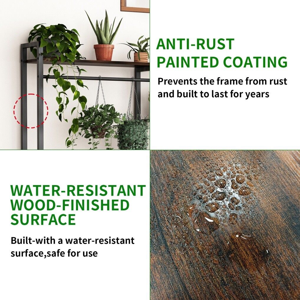 Plant Stand Shelf Rack with Hanging Rod Indoor Outdoor Display V178-66989