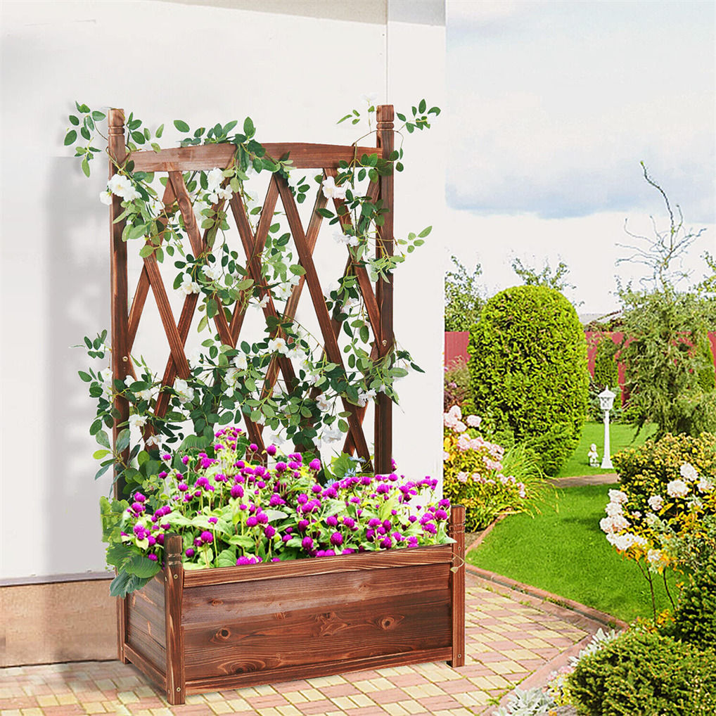 Elevated Wooden Planter Box L-64x36.5x115cm with Trellis V178-66990