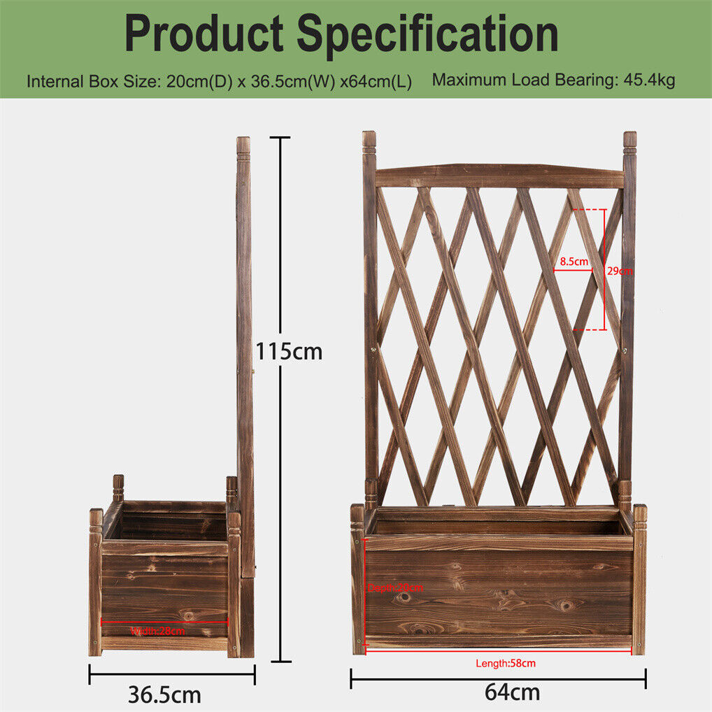 Elevated Wooden Planter Box L-64x36.5x115cm with Trellis V178-66990