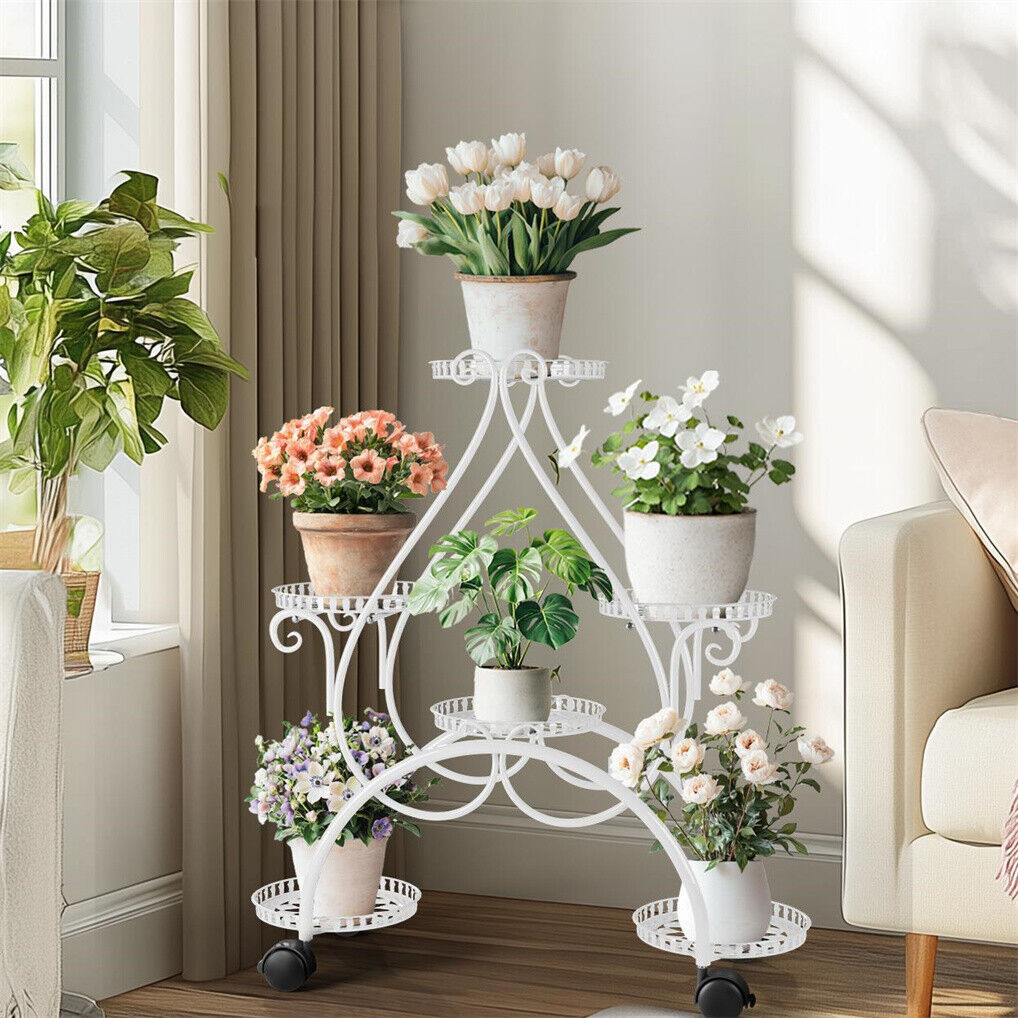 Movable Metal Plant Stand Garden Cart Indoor/Outdoor Decor V178-66992