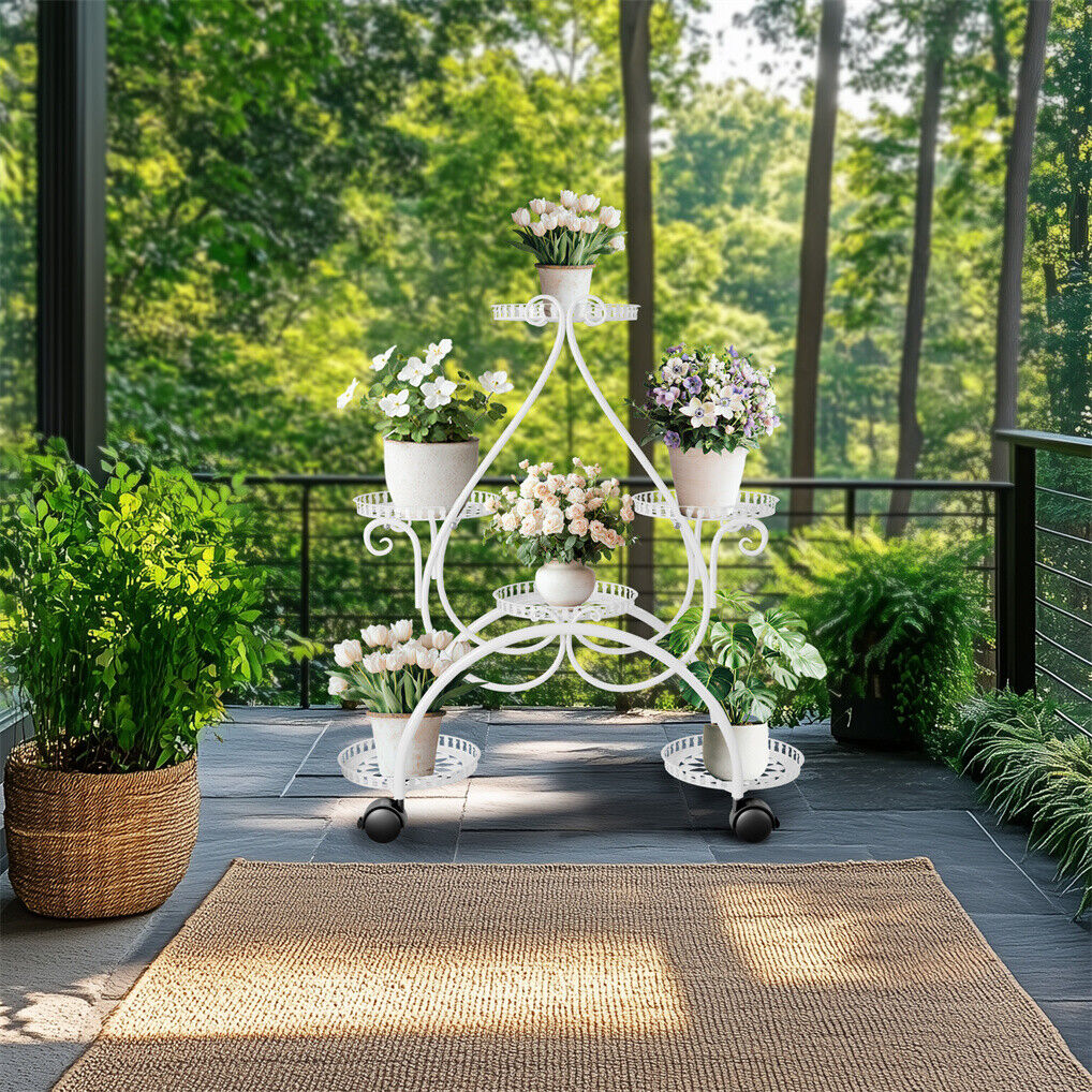 Movable Metal Plant Stand Garden Cart Indoor/Outdoor Decor V178-66992