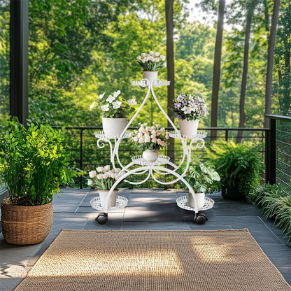 Movable Metal Plant Stand Garden Cart Indoor/Outdoor Decor V178-66992