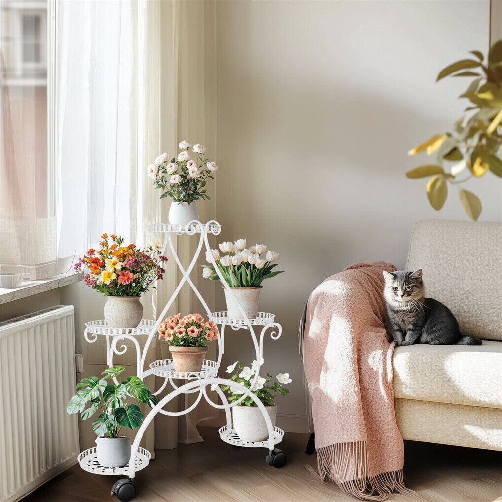 Movable Metal Plant Stand Garden Cart Indoor/Outdoor Decor V178-66992