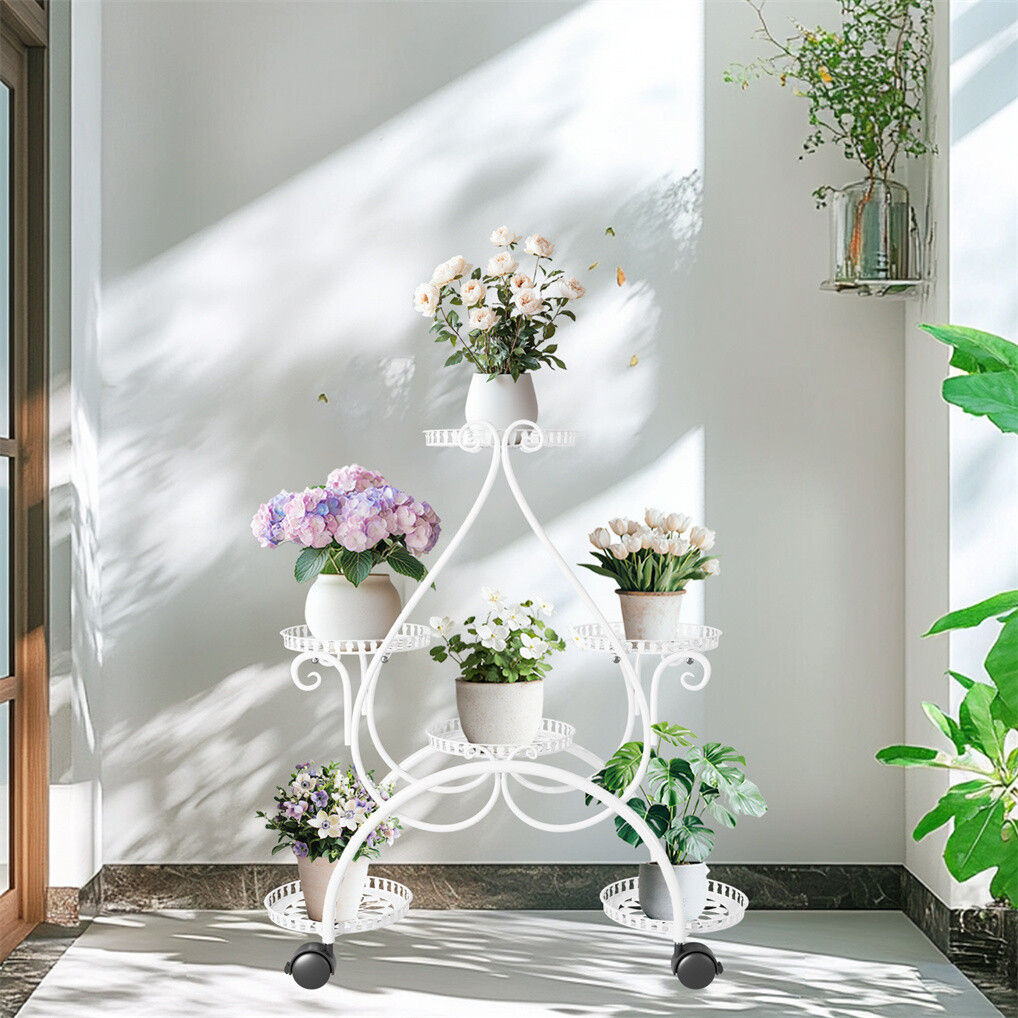 Movable Metal Plant Stand Garden Cart Indoor/Outdoor Decor V178-66992