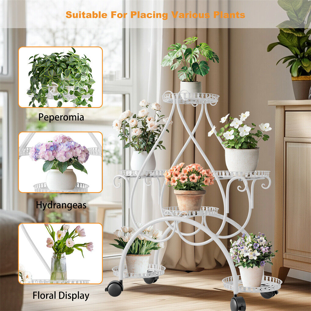 Movable Metal Plant Stand Garden Cart Indoor/Outdoor Decor V178-66992