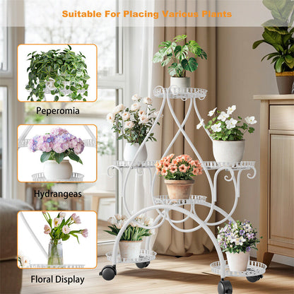 Movable Metal Plant Stand Garden Cart Indoor/Outdoor Decor V178-66992