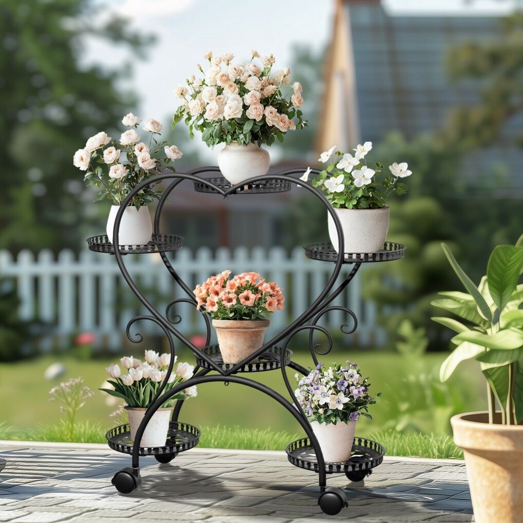 Rolling Metal Plant Stand Indoor Outdoor Garden Display Shelf V178-66993