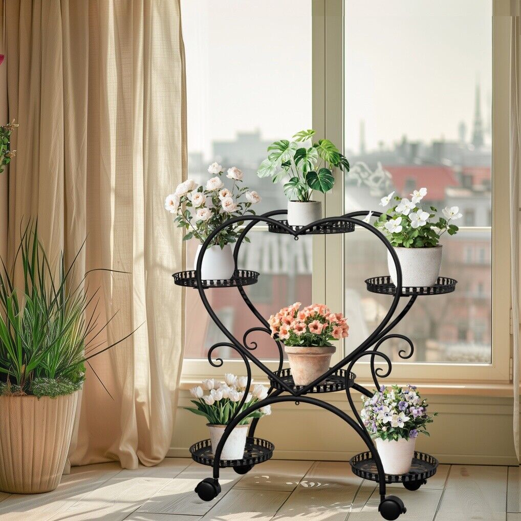 Rolling Metal Plant Stand Indoor Outdoor Garden Display Shelf V178-66993