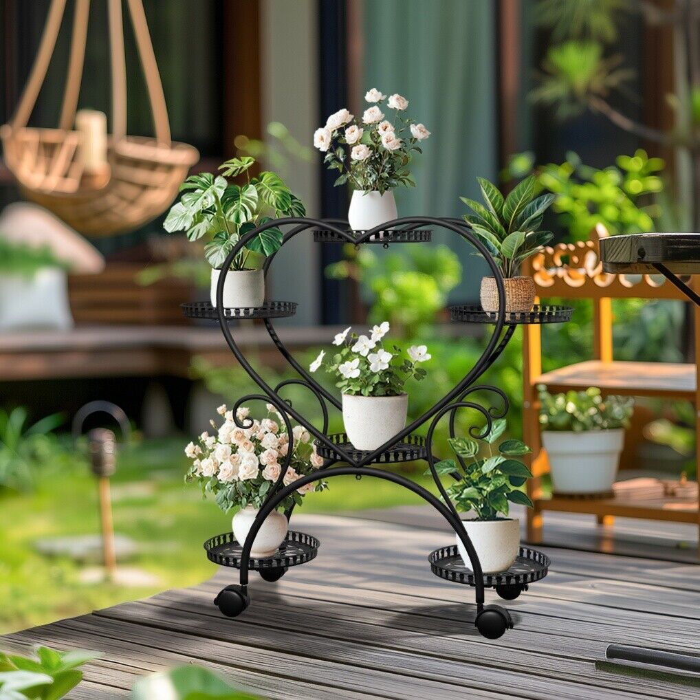 Rolling Metal Plant Stand Indoor Outdoor Garden Display Shelf V178-66993