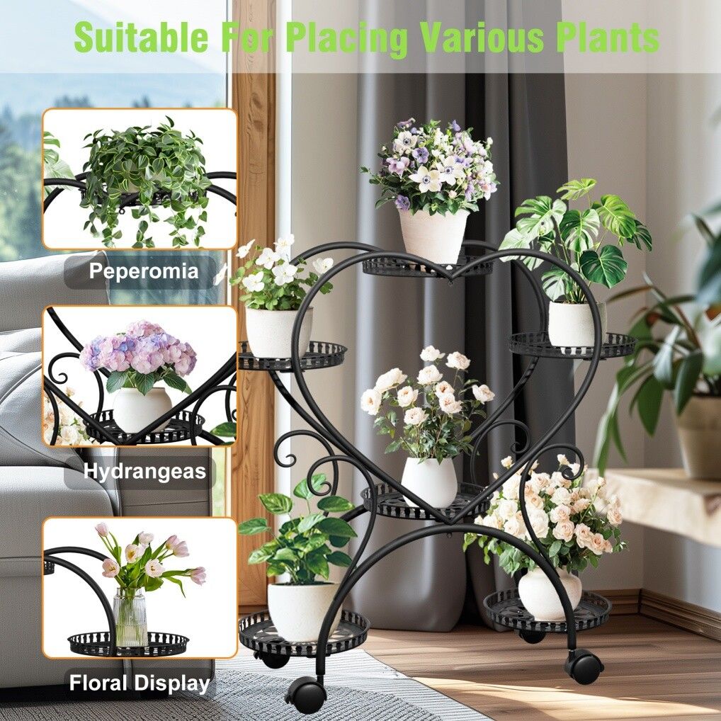 Rolling Metal Plant Stand Indoor Outdoor Garden Display Shelf V178-66993
