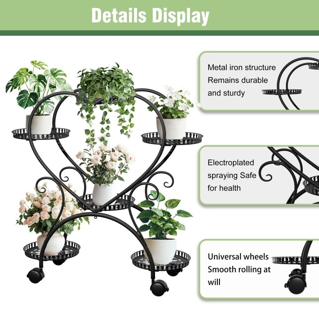 Rolling Metal Plant Stand Indoor Outdoor Garden Display Shelf V178-66993