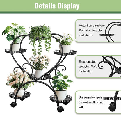 Rolling Metal Plant Stand Indoor Outdoor Garden Display Shelf V178-66993