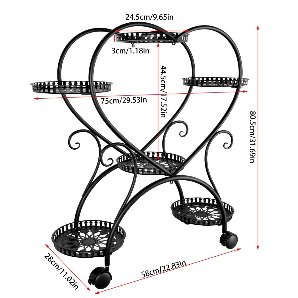 Rolling Metal Plant Stand Indoor Outdoor Garden Display Shelf V178-66993