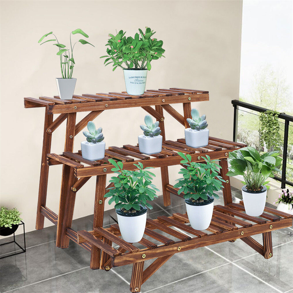 Pine Wood 3pcs Plant Stand Ladder Garden Flower Display V178-66994
