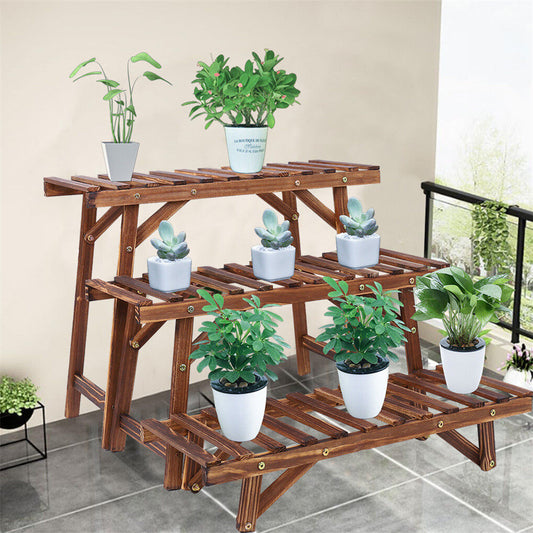 Pine Wood 3pcs Plant Stand Ladder Garden Flower Display V178-66994