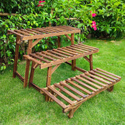 Pine Wood 3pcs Plant Stand Ladder Garden Flower Display V178-66994