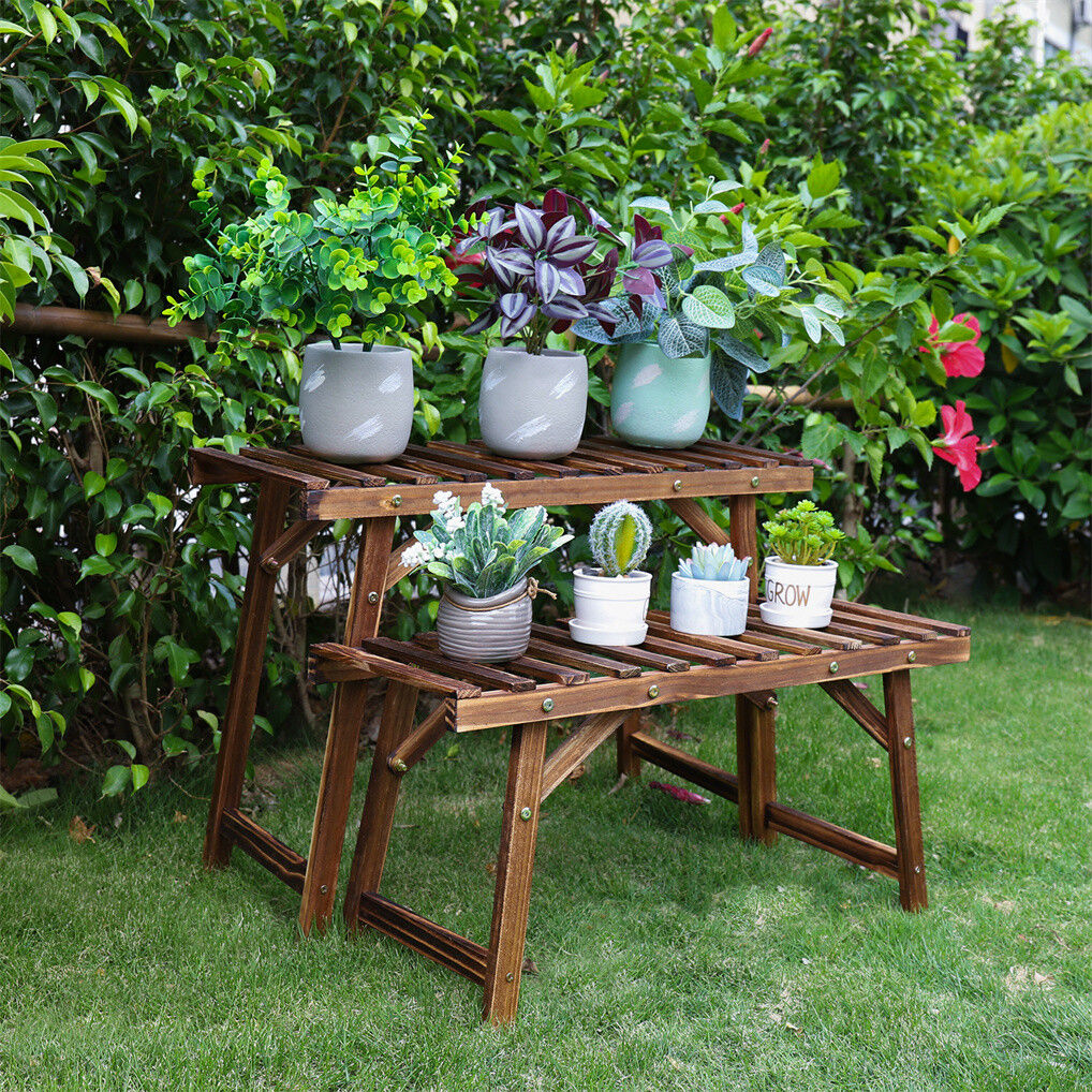 Pine Wood 3pcs Plant Stand Ladder Garden Flower Display V178-66994