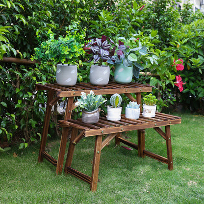 Pine Wood 3pcs Plant Stand Ladder Garden Flower Display V178-66994