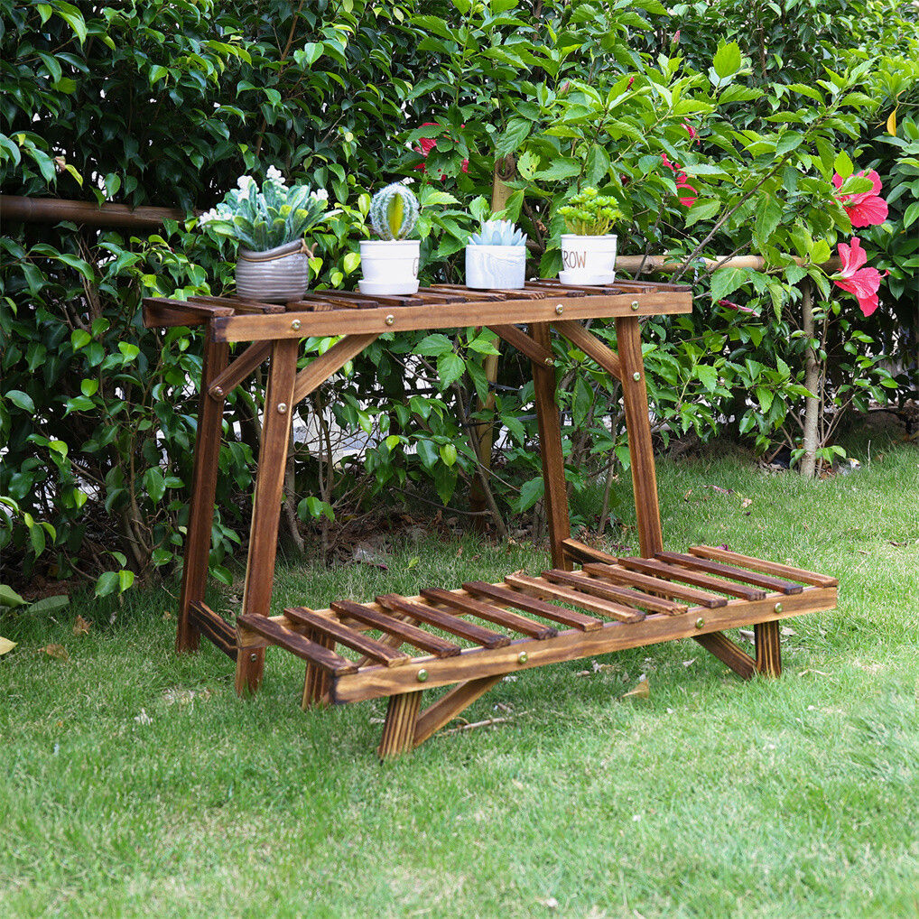 Pine Wood 3pcs Plant Stand Ladder Garden Flower Display V178-66994