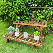 Pine Wood 3pcs Plant Stand Ladder Garden Flower Display V178-66994