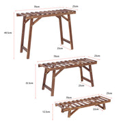 Pine Wood 3pcs Plant Stand Ladder Garden Flower Display V178-66994