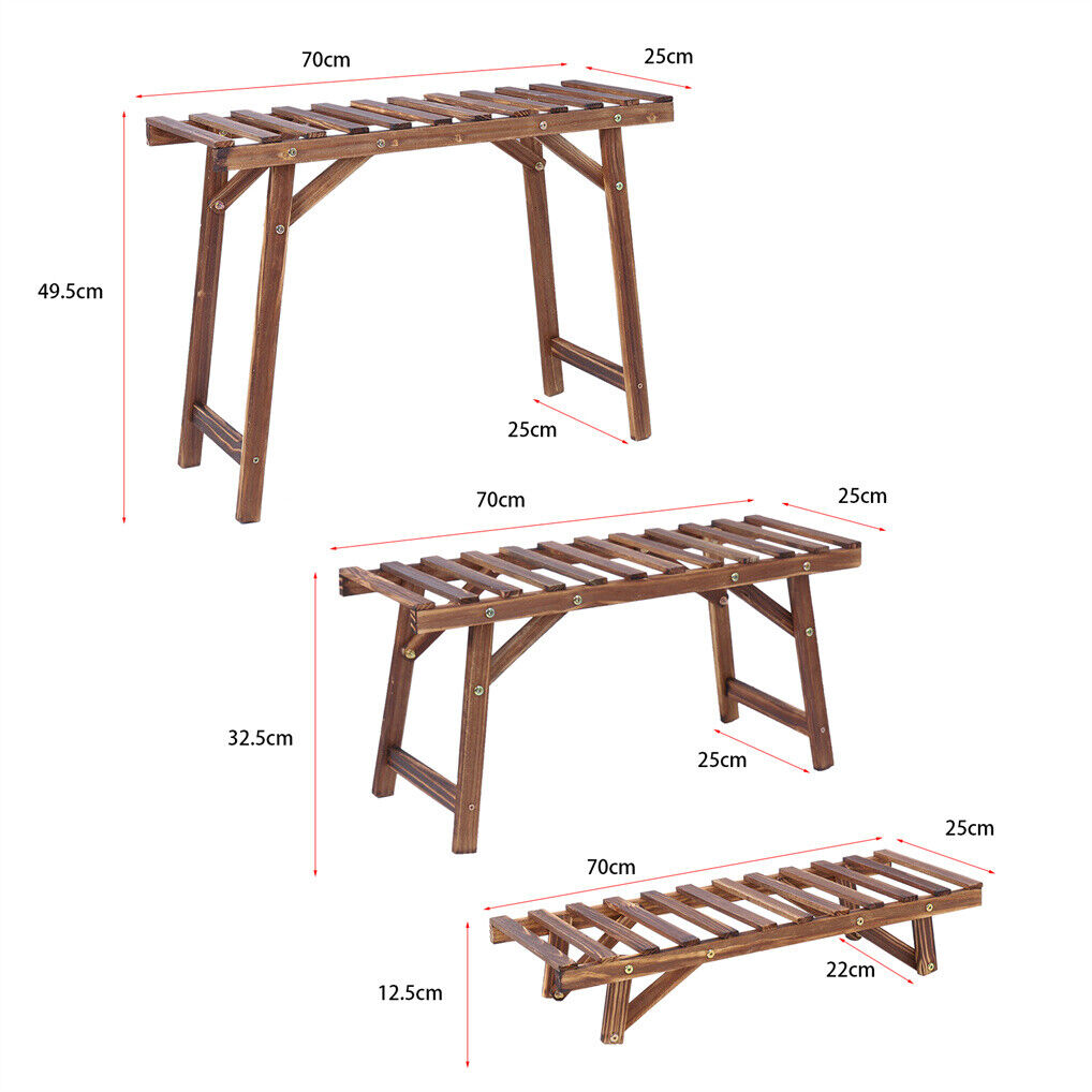 Pine Wood 3pcs Plant Stand Ladder Garden Flower Display V178-66994