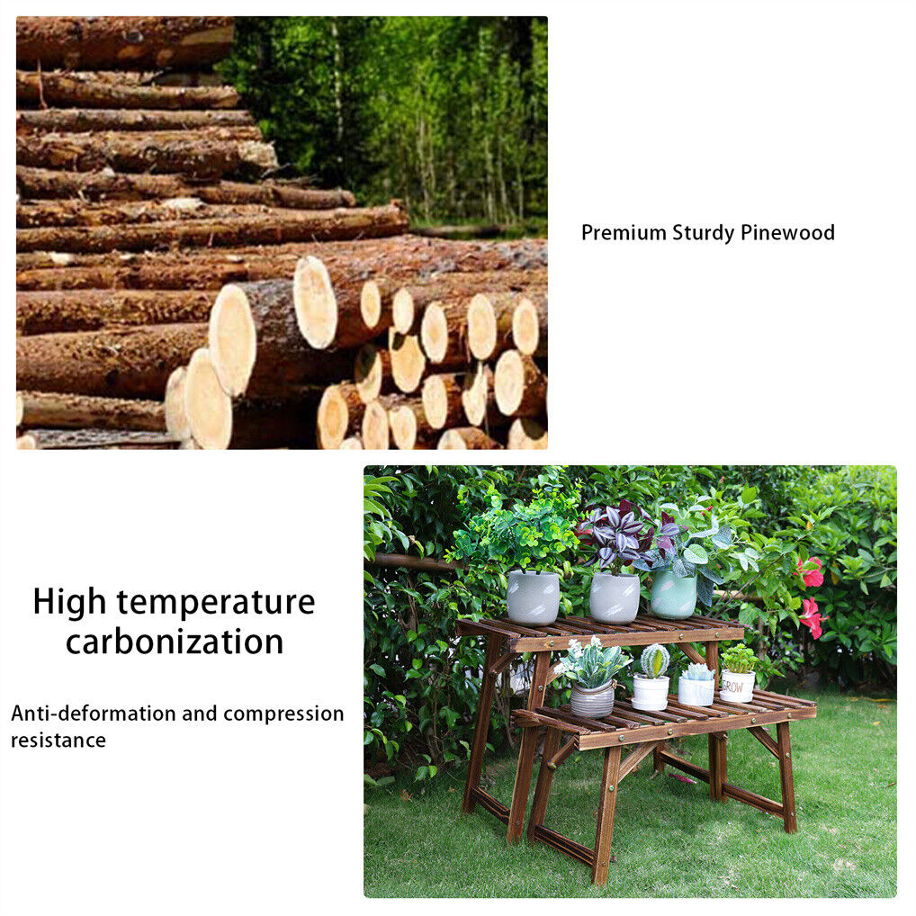 Pine Wood 3pcs Plant Stand Ladder Garden Flower Display V178-66994