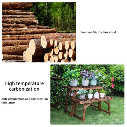 Pine Wood 3pcs Plant Stand Ladder Garden Flower Display V178-66994